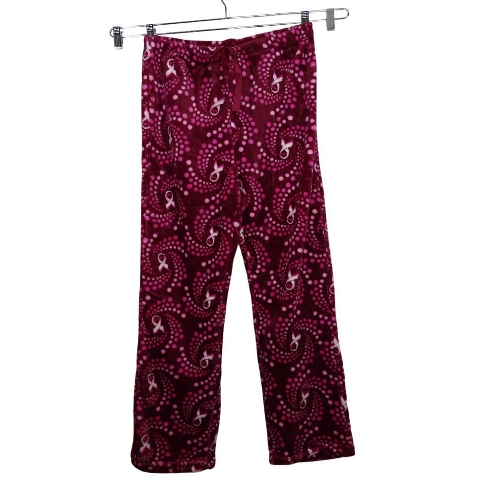 Hotel Spa Red Plush Lounge Pajama Pants Women Size L Breast Cancer Awareness NEW